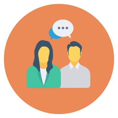  İnsan Kaynakları Düz ikon vektör çizimi. İş adamları sohbet eder