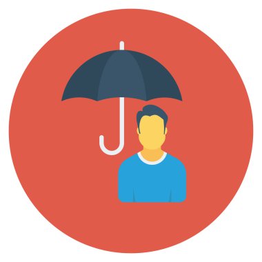  İnsan Kaynakları Düz ikon vektör çizimi. Şemsiyeli iş adamı 