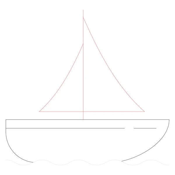 Ocean Sea Line Icoon Zeilboot — Stockvector