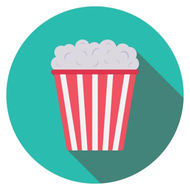 Sinema yassı ikonu, vektör illüstrasyonu. patlamış mısır 