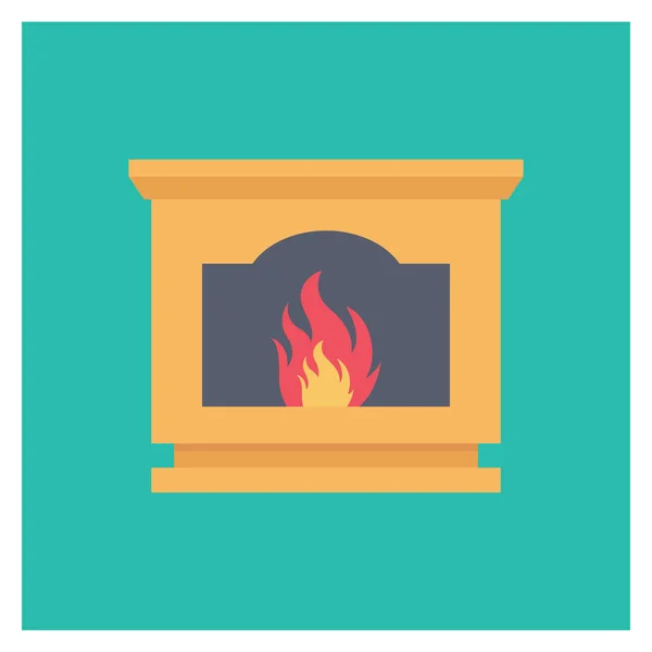 Furniture Flat Icons Fireplace Firewood — Stock Vector