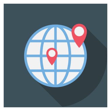 Management Flat icons for world  & pin 