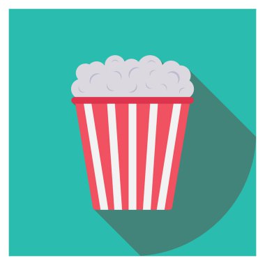 Sinema yassı ikonu, vektör illüstrasyonu. patlamış mısır