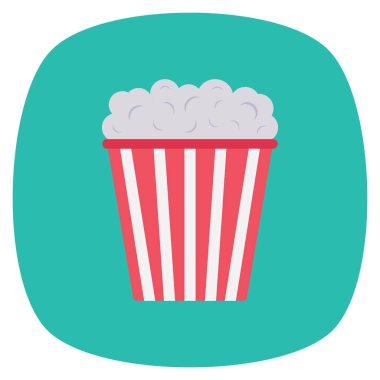 Sinema yassı ikonu, vektör illüstrasyonu. patlamış mısır 