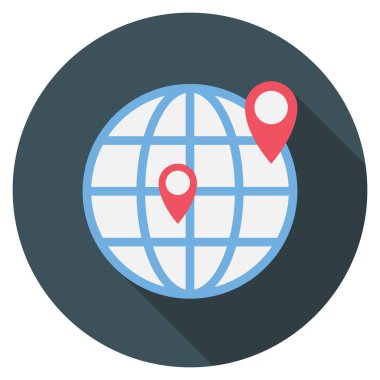 Management Flat icons for world  & pin 