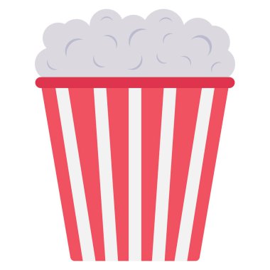 Sinema yassı ikonu, vektör illüstrasyonu. patlamış mısır 