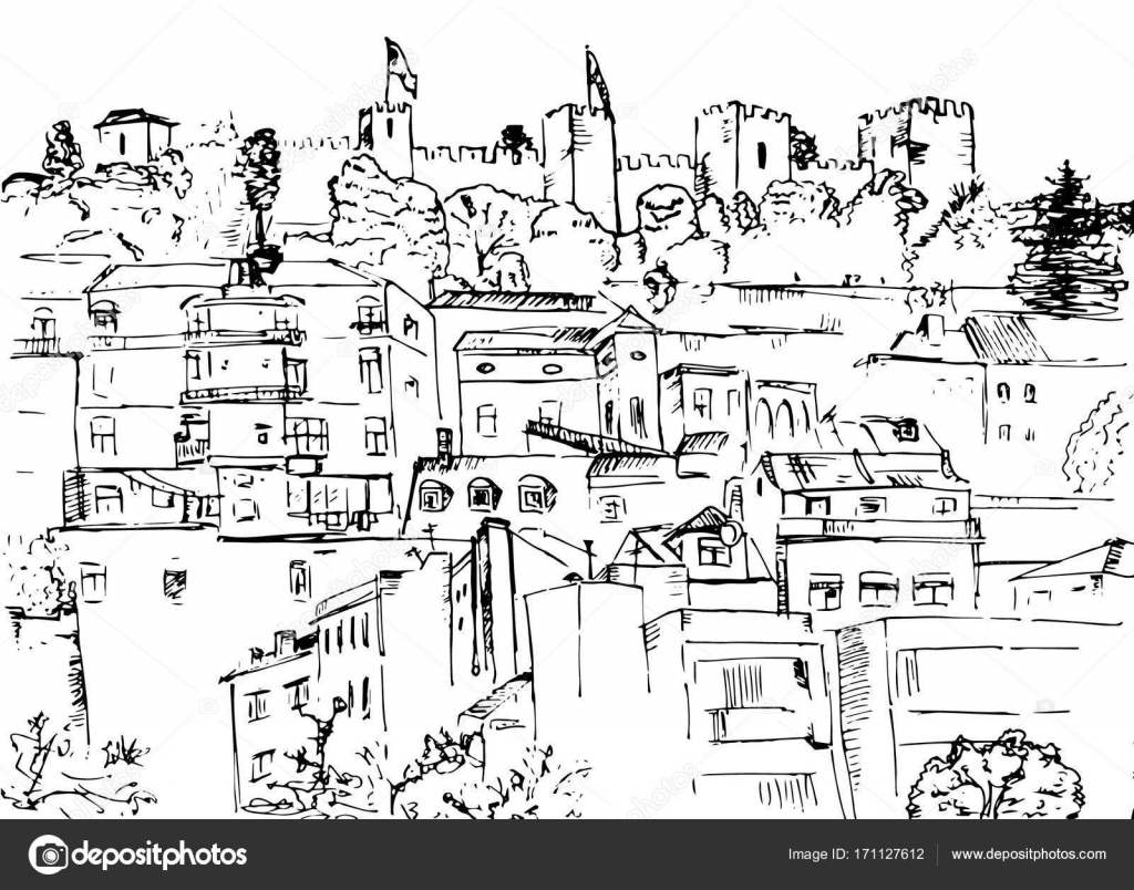 Sketch of Lisbon view Stock Illustration by ©nasstep #171127612