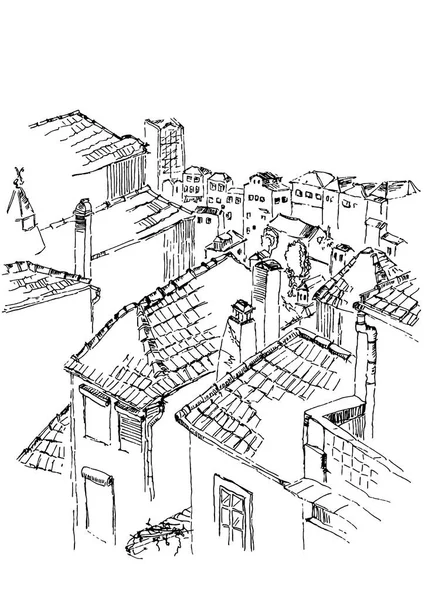 Widok ulicy Portugalii do domów z dachu dachówka — Wektor stockowy