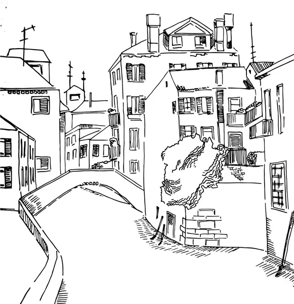 Benátky kanál se starými domy — Stockový vektor