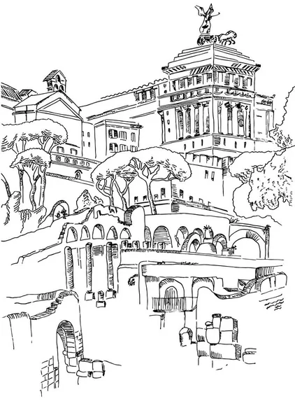 Rome croquis vue sur la ville — Image vectorielle