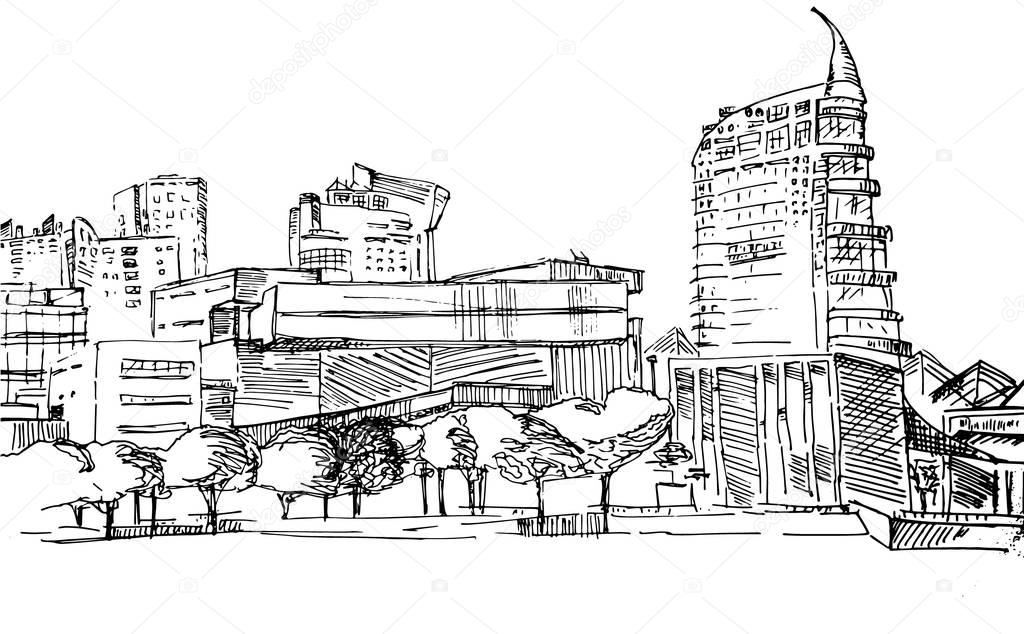 Sketch of Lisbon modern houses