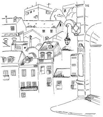 Lizbon sokak görünümü sokak ışık ve sokak adı ve ev için kroki