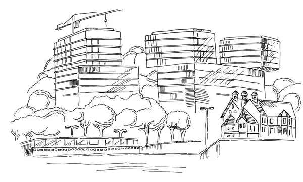 Σκίτσο Του Διανύσματος Σύγχρονο Αστικό Λισαβόνα Δείτε Ουρανοξύστες — Διανυσματικό Αρχείο