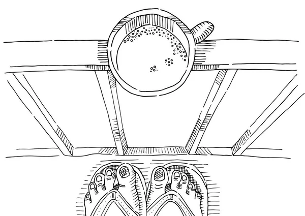 Ескіз Зверху Чашки Чаю Або Кави Терасі — стоковий вектор