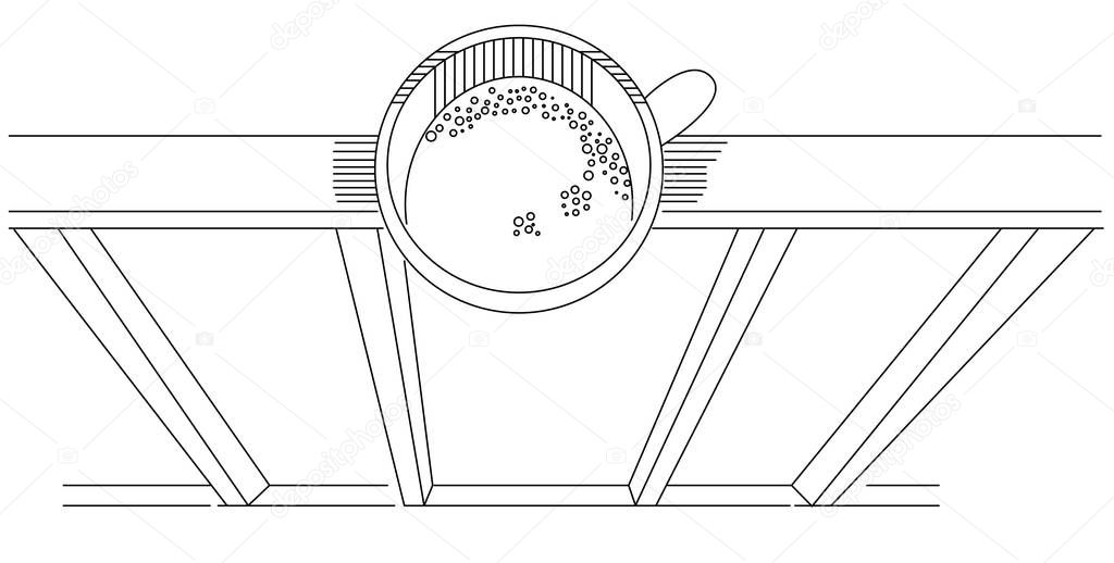 Sketch of top view of cup of tea or coffee on the terrace