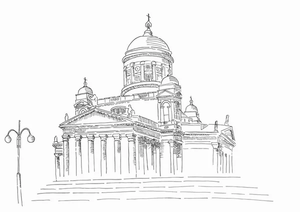 Bosquejo Helsinki Vista Catedral — Vector de stock