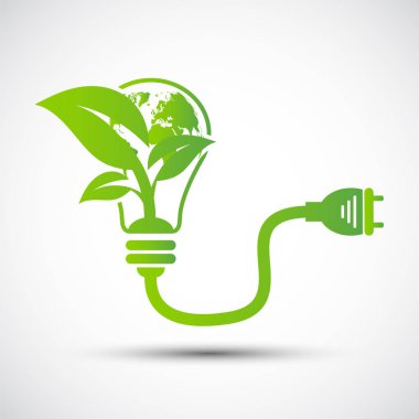 Ekoloji kavramı, dünya enerji tasarrufu ampul yeşil, Vektör İllüstrasyon olduğunu 