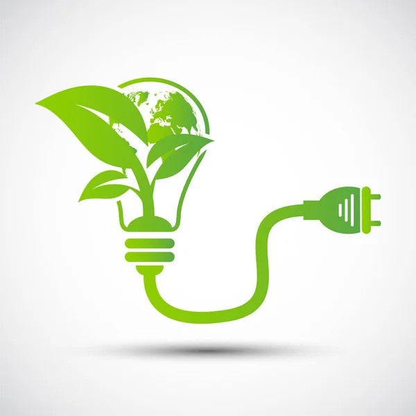 Ökologie-Konzept, die Welt ist in der Energiesparlampe grün, Vektorillustration — Stockvektor