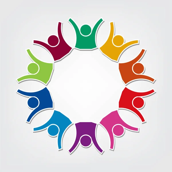 Grupo de dez pessoas logotipo em um circle.Persons trabalho em equipe segurando —  Vetores de Stock