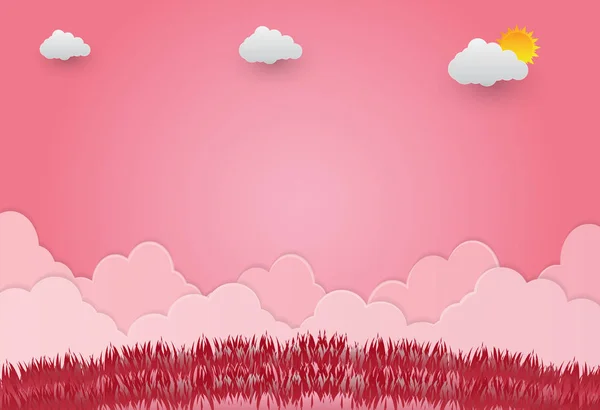 Valentinskarte mit rosa Hintergrund. Papier art.vector illustration — Stockvektor
