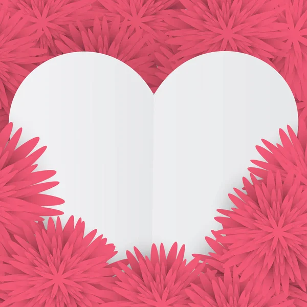 Valentinskarte mit weißem Herz auf rosa floralem Hintergrund — Stockvektor