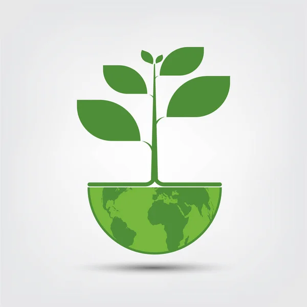 Écologie et concept environnemental, symbole de la Terre avec feuilles vertes autour des villes aident le monde avec des idées respectueuses de l'environnement — Image vectorielle