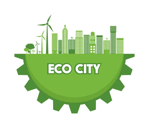 도시는 친환경 아이디어로 세상을 돕습니다 일러스트레이션 — 스톡 벡터