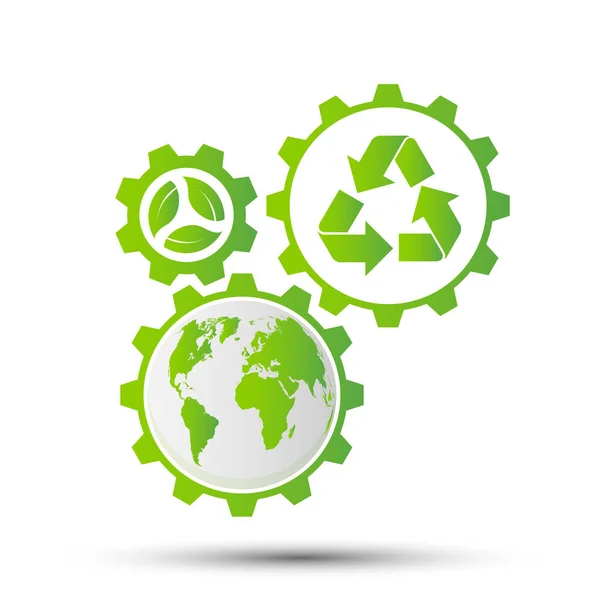 Écologie Saving Gear Concept Environmental Sustainable Energy Development Illustration Vectorielle — Image vectorielle