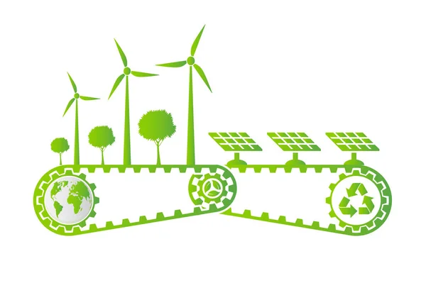 Ecología Ahorrando Concepto Engranaje Desarrollo Energía Sostenible Ambiental Ilustración Vectorial — Vector de stock