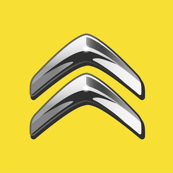 Vetor de siver logotipo Citroen 3D com lado preto no fundo amarelo . — Vetor de Stock