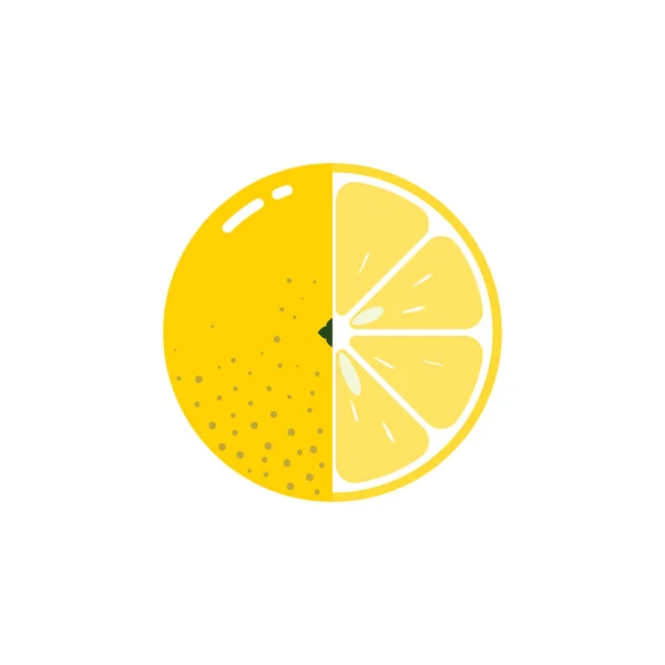 Lemon fruit sphere with half slice logo, flat icon design template concept isolated on white background — 스톡 벡터