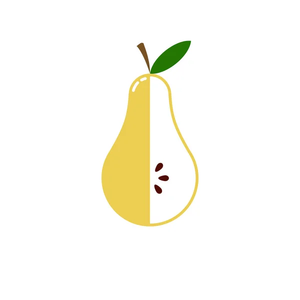 Esfera de fruta de pera con logotipo de media rebanada, concepto de diseño de icono plano aislado sobre fondo blanco — Archivo Imágenes Vectoriales