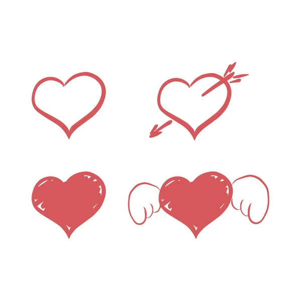 Conjunto de iconos de corazones de vector rojo - caligrafía hecha a mano. ilustración vectorial escalable y editable . — Vector de stock