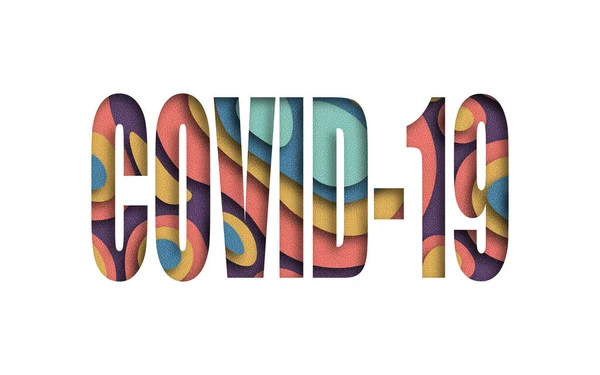 Kolorowy napis COVID-19 na białym banerze tła — Zdjęcie stockowe