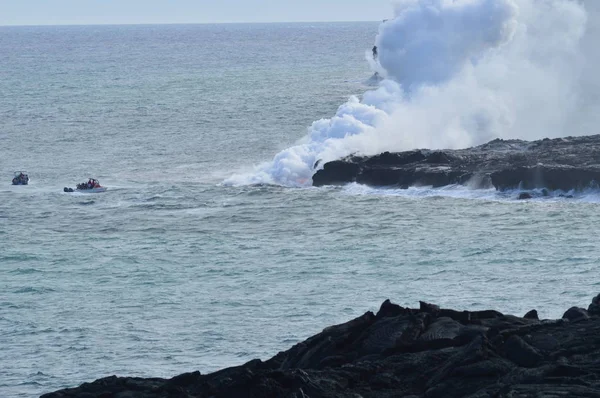 Lava Smelten Met Zee Juli 2017 Big Island Hawai Eeuu — Stockfoto