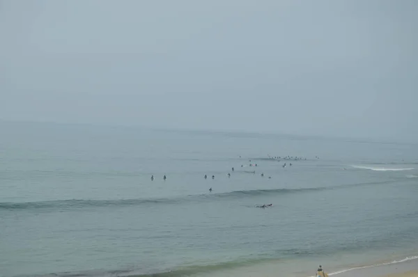 Les Surfeurs Sur Plage Malibu Attendent Que Leur Vague Arrive — Photo