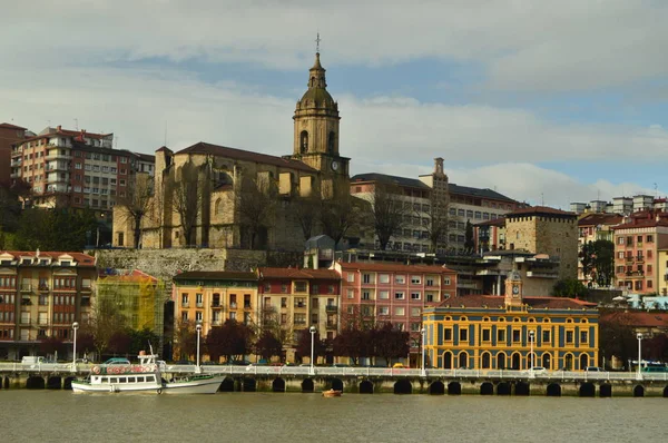 Dock Porugalete Getxo Dan Gündoğumu Binaların Görünümünü Mimarlık Tarihi Seyahat — Stok fotoğraf