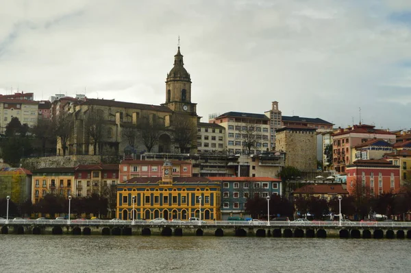 Uitzicht Dock Gebouwen Van Porugalete Bij Zonsopgang Van Getxo Het — Stockfoto