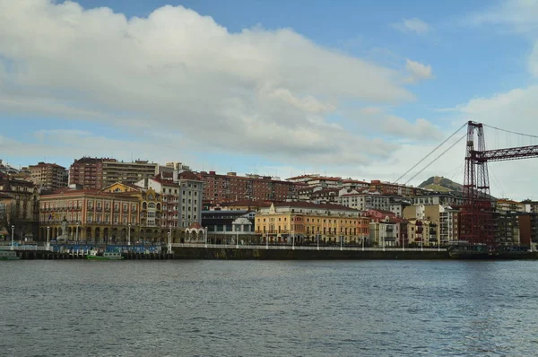 Vista Del Muelle Los Edificios Porugalete Amanecer Desde Getxo Arquitectura — Foto de Stock