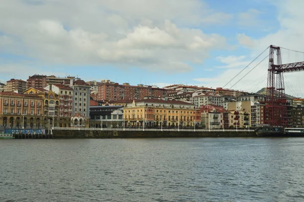 Vista Del Muelle Los Edificios Porugalete Amanecer Desde Getxo Arquitectura — Foto de Stock