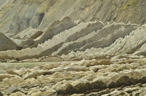 Formações Geológicas Praia Tipo Flysch Geopark Rota Basca Unesco Filmado — Fotografia de Stock