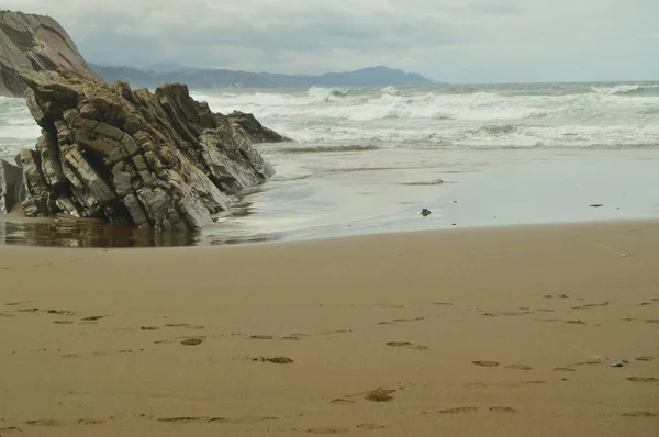 Praia Composta Registros Fósseis Com Formações Tipo Flysch Paleoceno Geoparque — Fotografia de Stock