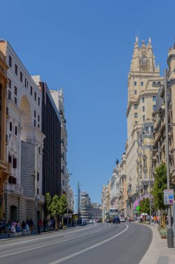 Gran Via Madrid 'de firar etti. 15 Haziran 2019. Madrid mi? İspanya. Seyahat Turizm Tatilleri