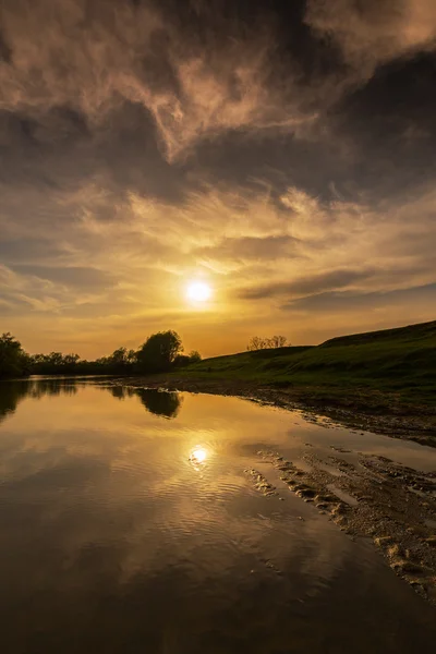 Hermoso Atardecer Otoño Una Remota Zona Rural Europa Del Este — Foto de Stock