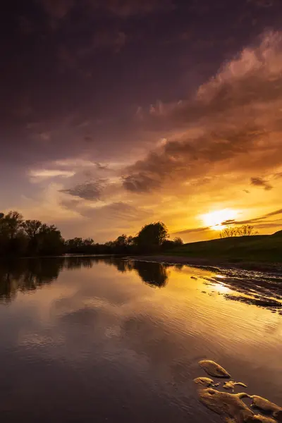 Hermoso Atardecer Otoño Una Remota Zona Rural Europa Del Este — Foto de Stock