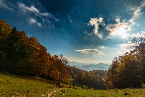 Октябрь осенний пейзаж в отдаленной горной местности — стоковое фото