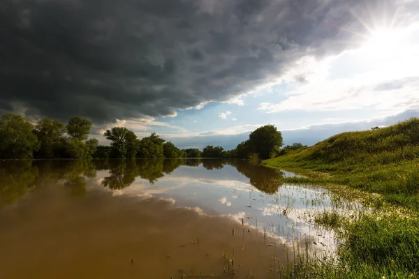 Ominous stormy sky over natural river