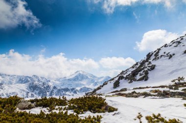 Beautiful winter scenery on a sunny day in the Transylvanian Alps