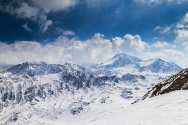 Beautiful winter scenery on a sunny day in the Transylvanian Alps