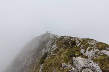 Sis bulutları ile yaz aylarında Transilvanya Alpleri'nde dağ manzarası